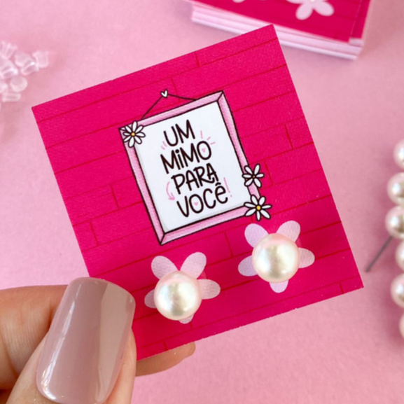 50 Pares de Brinco de Perola + tag Mimo para cliente
