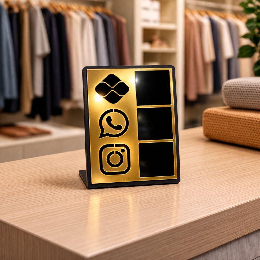 Placa G Pix + Instagram + WhatsApp - PRETO E DOURADO, Suporte de Mesa para Atendimentos