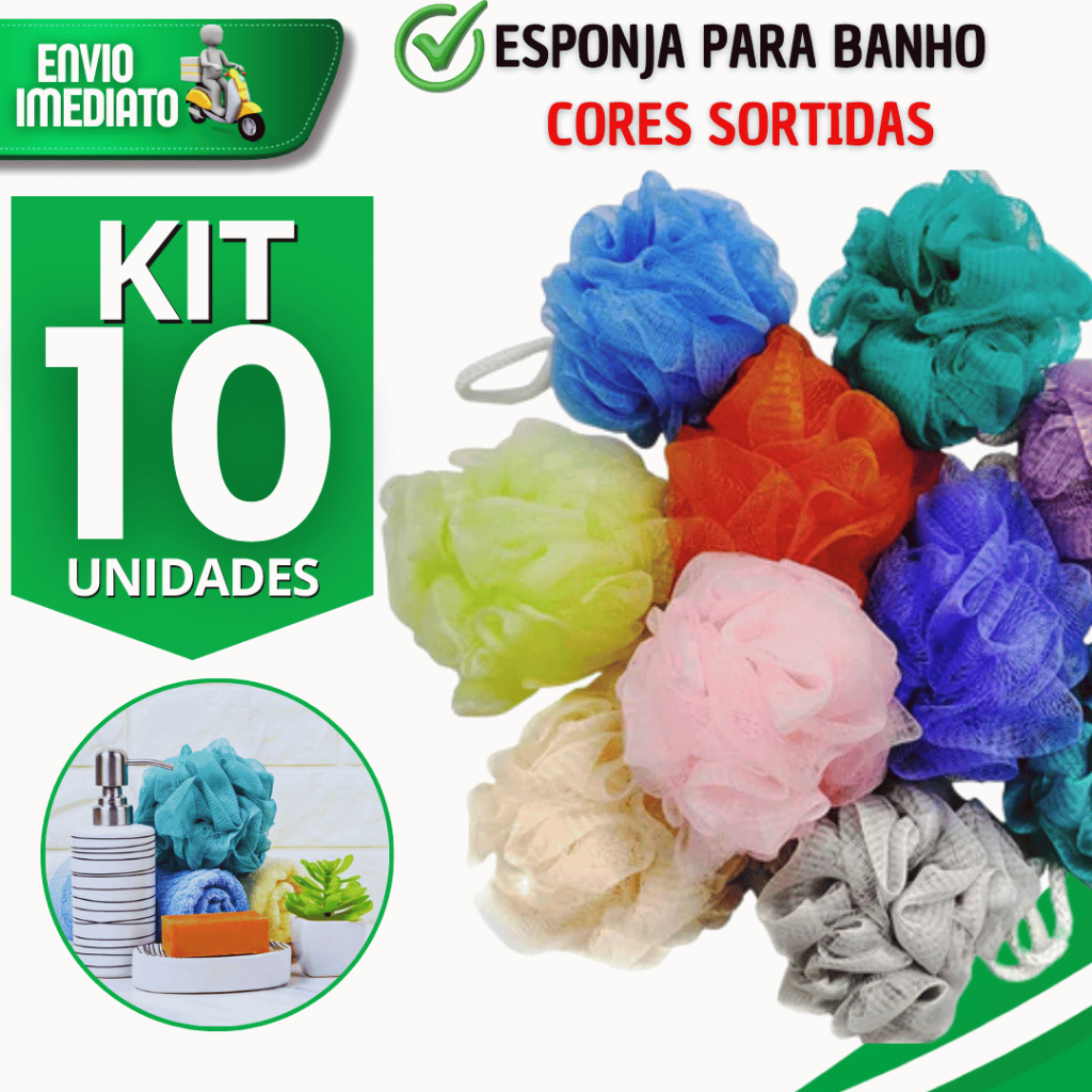 Conjunto Esponjas De Banho Esfoliante Macia Bucha Nylon com Cordinha Cores Sortidas Utilidades