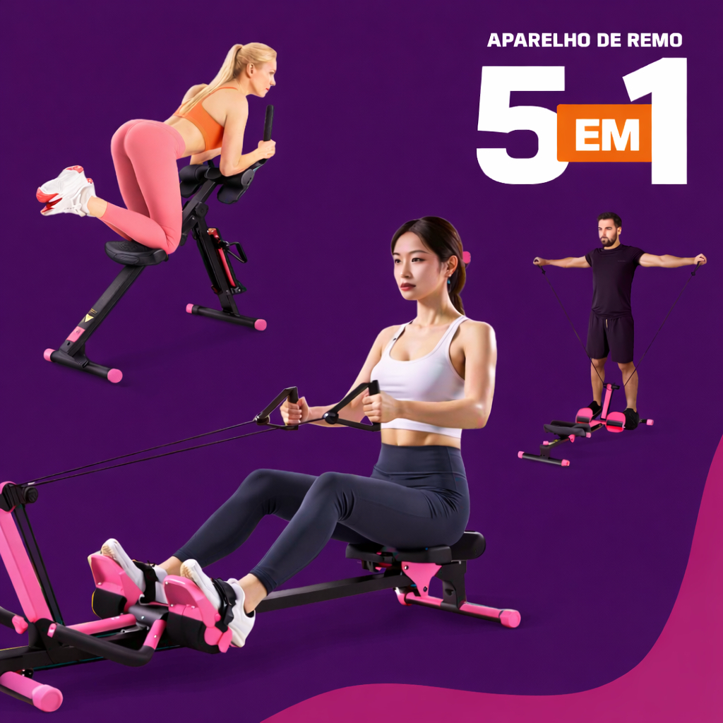 Máquina de Remo 5x1 Multifunções Abdominal Remada Rosca Elevação Simulador Dobrável Fitness em Casa em Oferta na Shopee