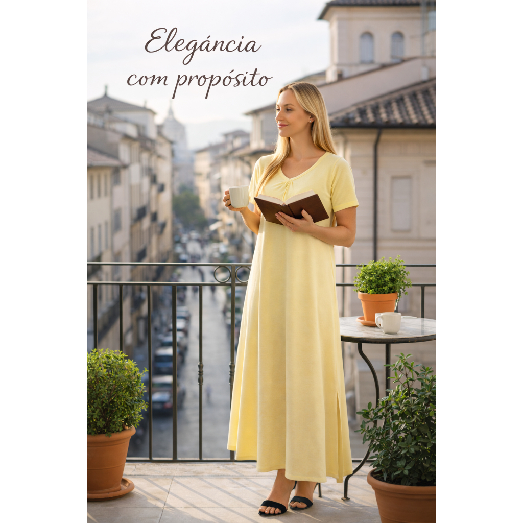 Vestido Evangélico SULLY Longo 100% Algodão Estonado