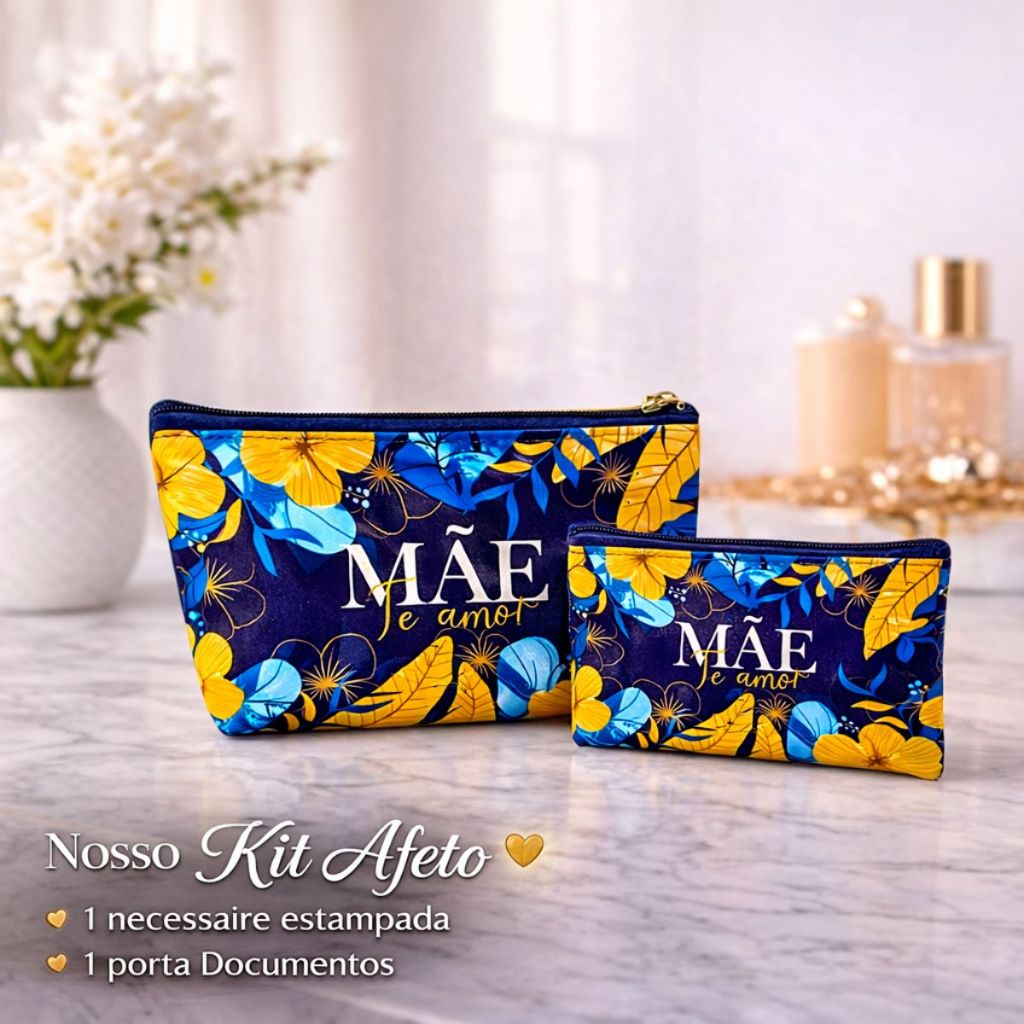 Kit Afeto Especial Dia das Mães Necessaire Estampada + Porta Documentos Presente Feminino Elegante em Oferta na Shopee
