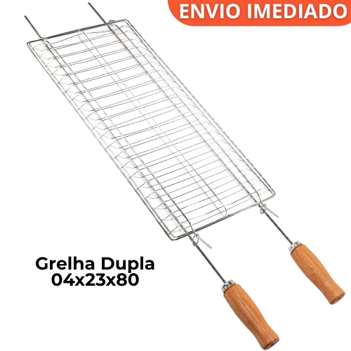 Grelha Dupla Compacta com Cabo de Madeira para Churrasco - Prática e Fácil de Limpar
