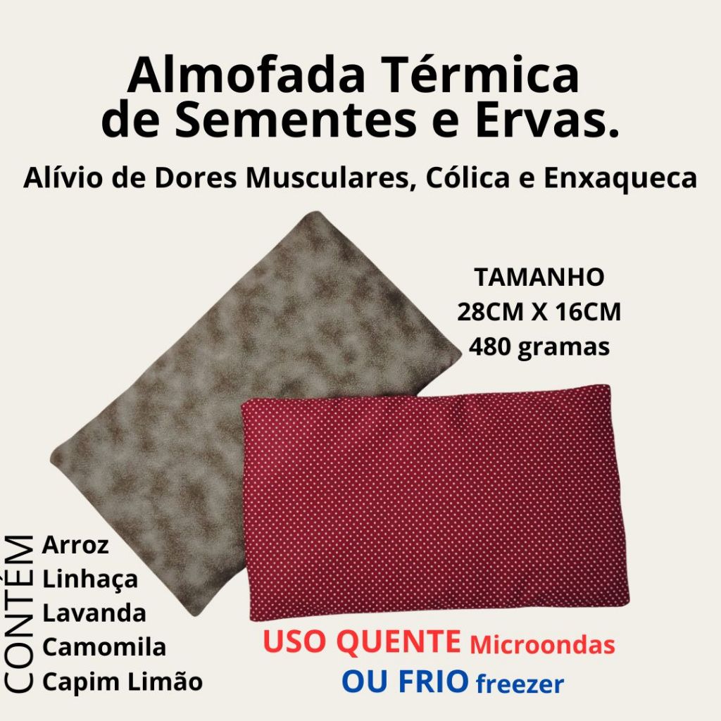 Almofada Térmica de Sementes e Ervas para Alivio de Cólicas, Dor Muscular, Aquecer no Frio - BOLSA TÉRMICA DE SEMENTES