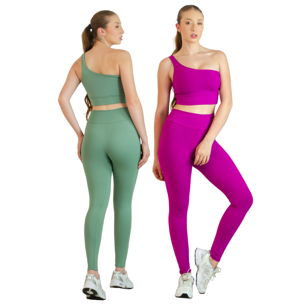Conjunto Calça Legging + Top Um Ombro em Suplex Poliamida Tech Zero Transparência Academia Fitness