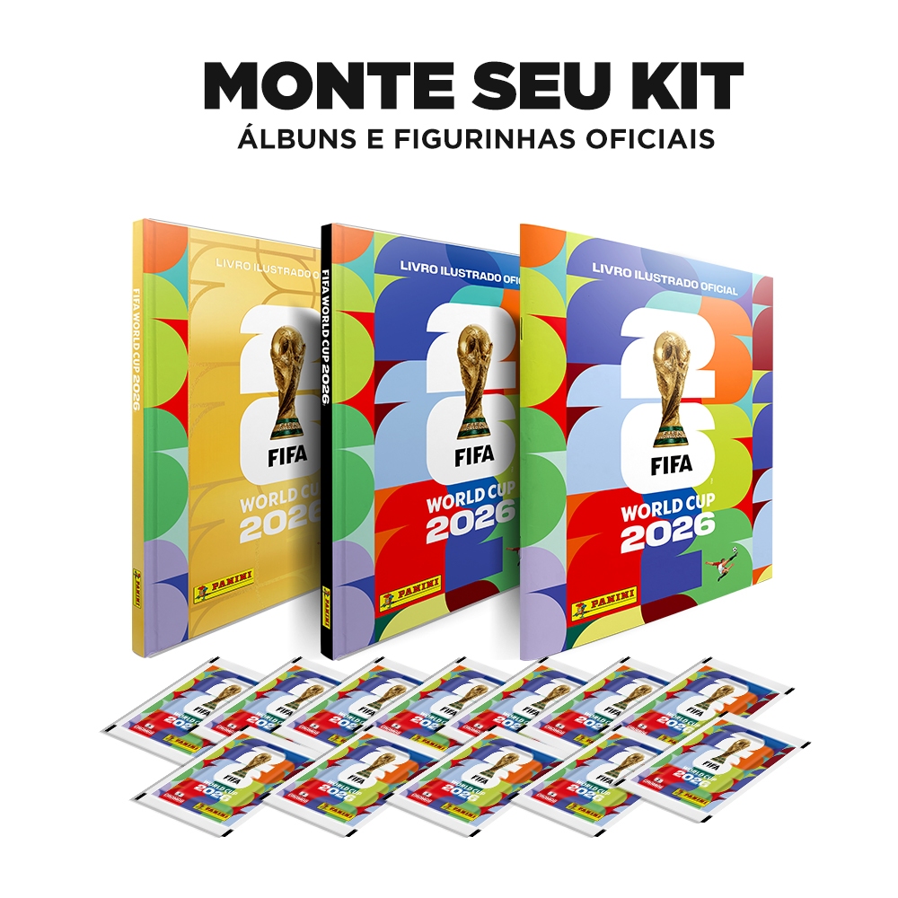 Coleção Copa do Mundo 2026 - Monte Seu Kit com Álbuns e Envelopes de Figurinhas