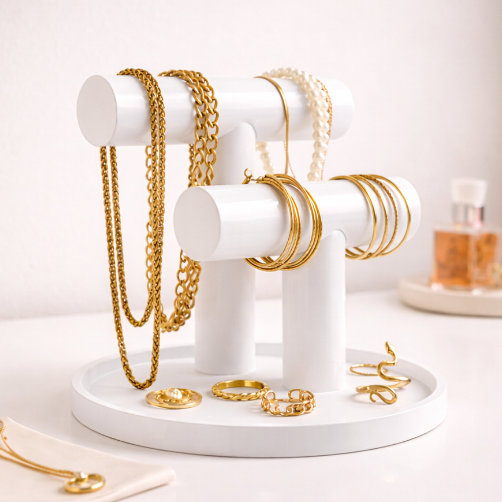 Suporte Porta Joias Organizador Colares Pulseiras Anéis Luxo Mesa Decorativo Cores