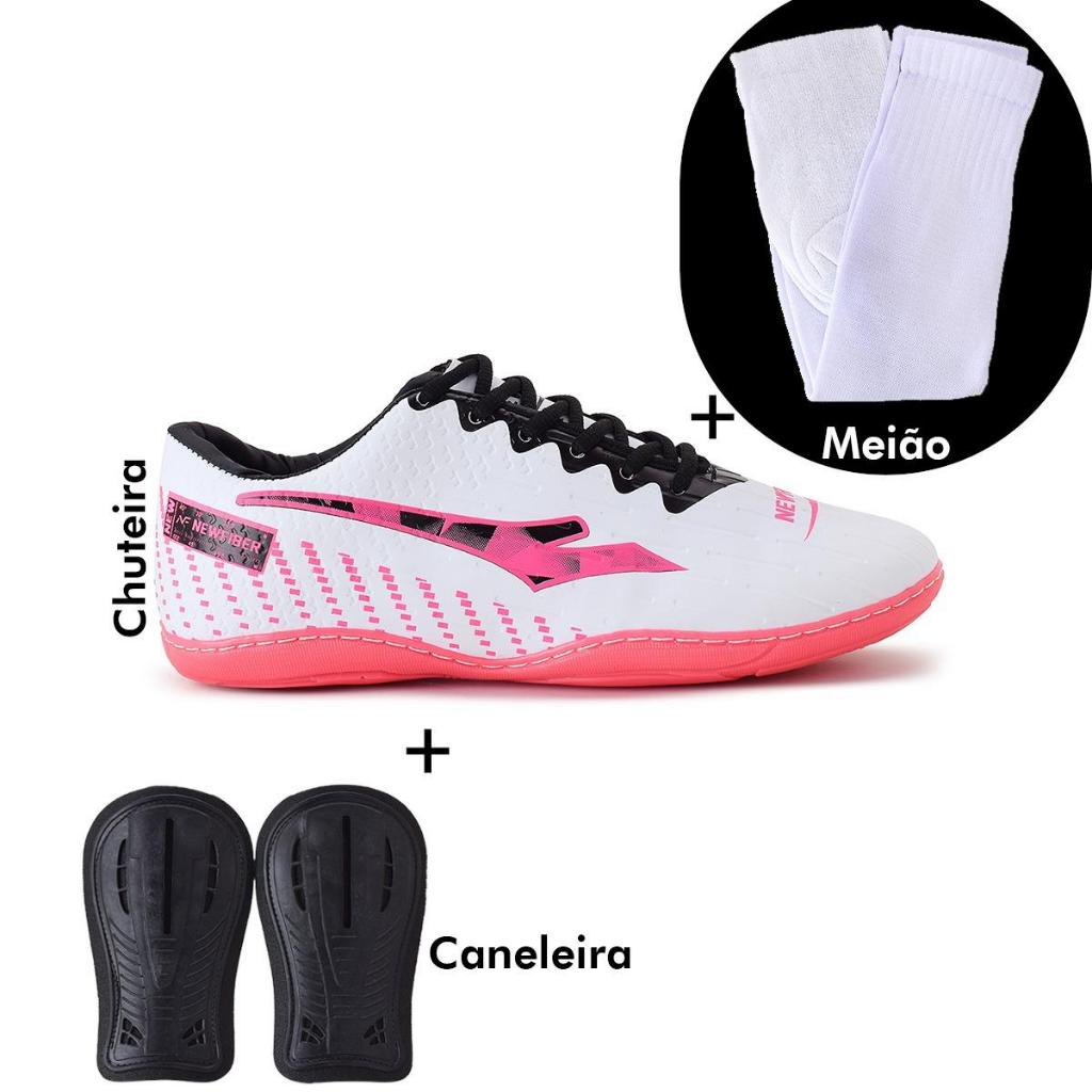 Chuteira  futsal new fiber kit completo chuteira +caneleira +meiao