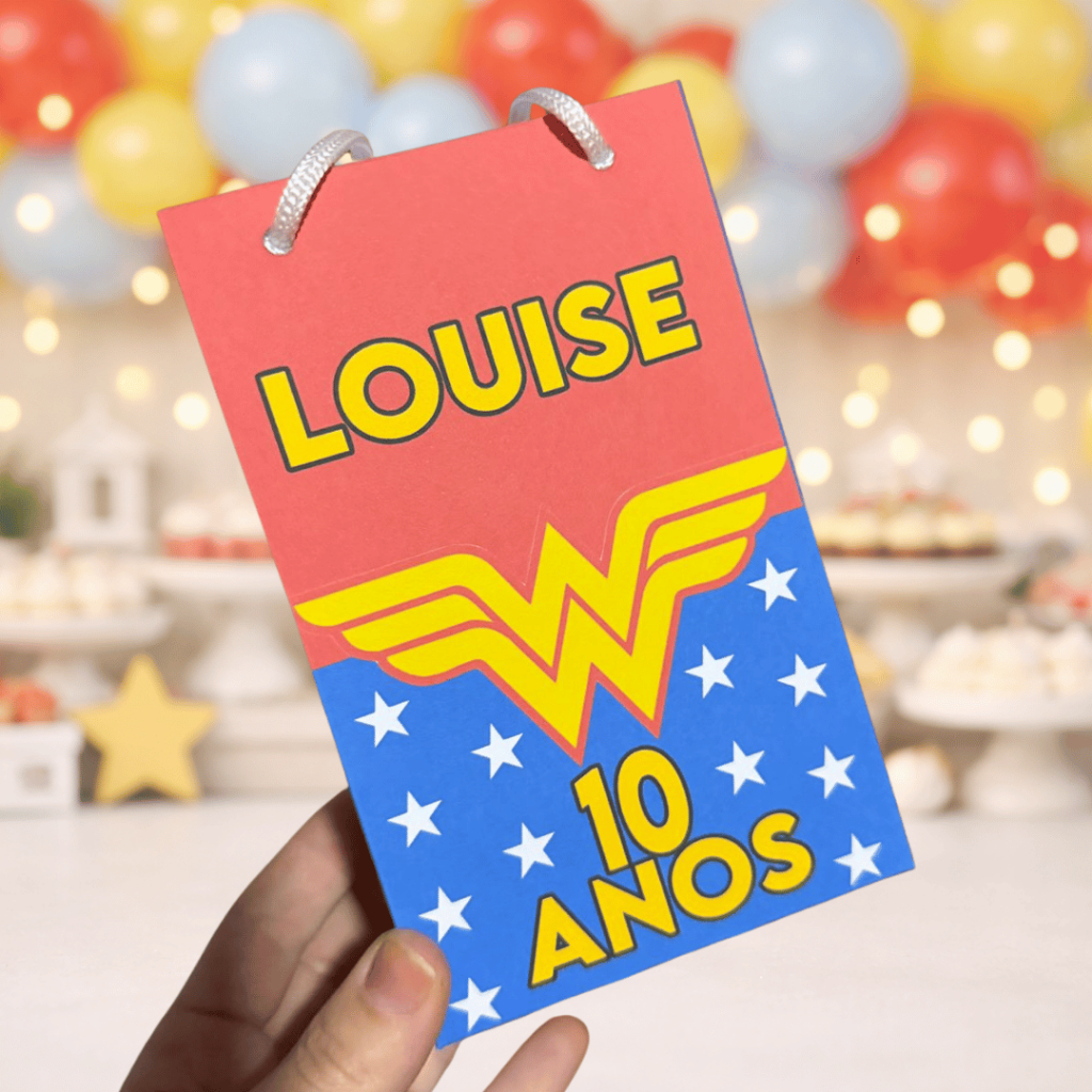 10 Sacolinhas Personalizadas para lembrancinhas - Mulher Maravilha