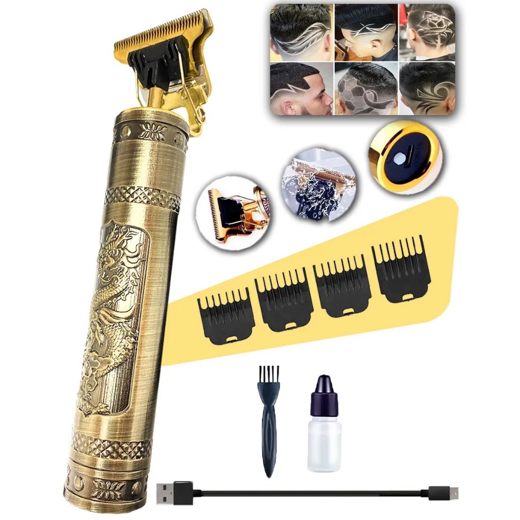 Máquina de Cortar Cabelo e Aparador de Barba Dr. Hank Dragão Dourado Lâmina T Profissional Sem Fio Recarregável Usb, 4 Pentes 1 Ao 4 Mm Motor Potente - Miniatura 3