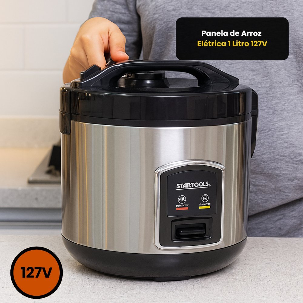 Panela Arroz Elétrica Portátil Capacidade 1 Litro Cozinha Restaurante Casa Compacta Preta 127/220v