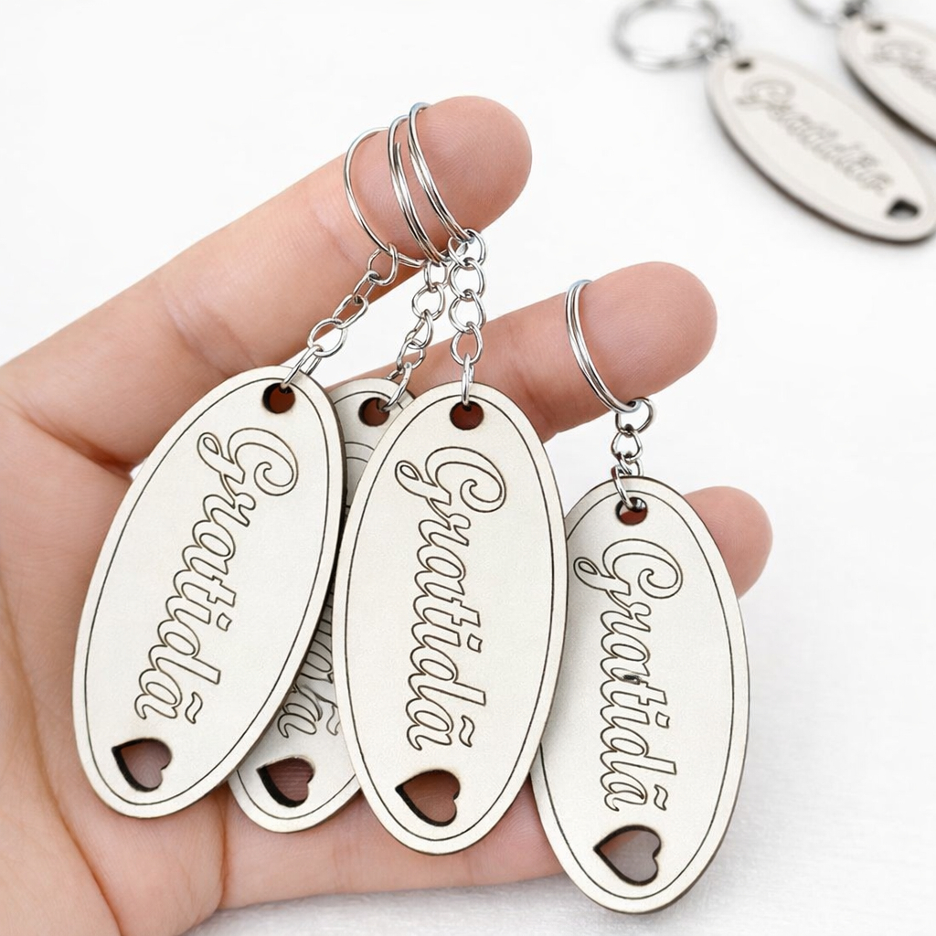 Chaveiro em MDF Lembrancinha Brinde e Mimo Personalizado  para Cliente Loja Festa e Evento com Tag Atacado 100 Unidades