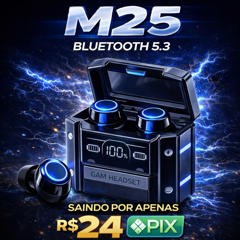 4.4 Fone Bluetooth M25 Gamer 5.3 Tws | 24h Bateria Display LED | Som Potente Powerbank 4.4 — R$ 27,00 em Shopee, 61% OFF