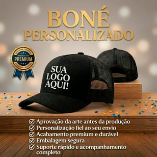 Boné Personalizado Unissex Trucker Tela – Logo, Nome, fotos ou Frase ideal para empresa em Oferta na Shopee