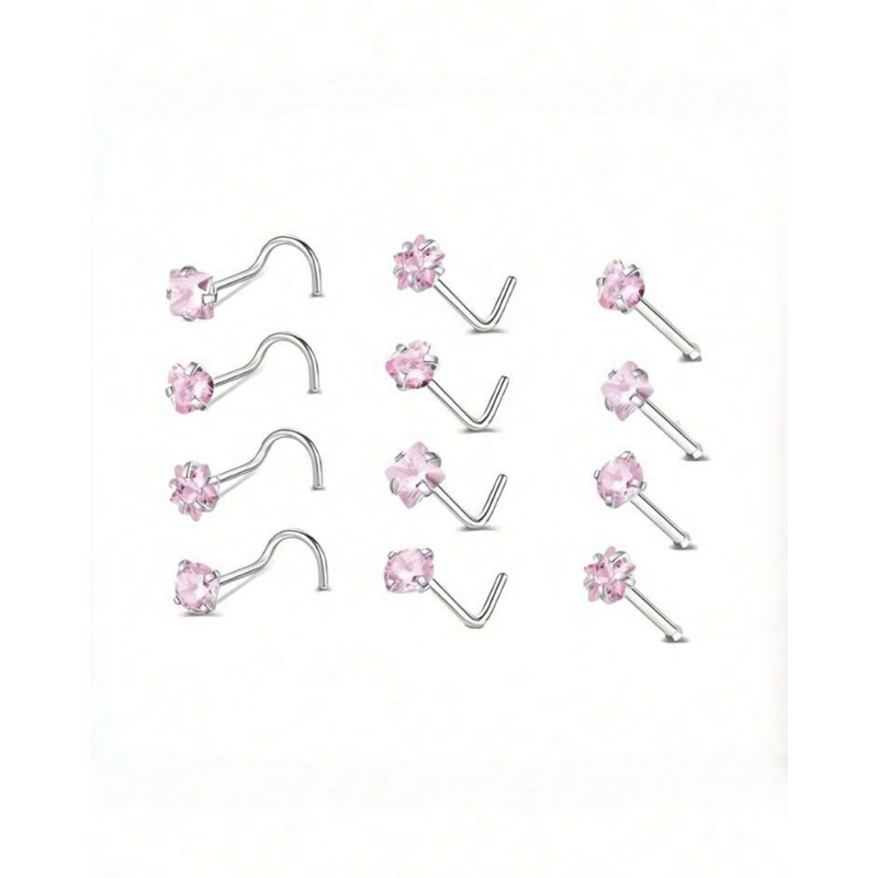4 Peças Conjunto de Brincos de Nariz de Zircônia em Aço Inoxidável, Piercing de Nariz Anel com cores sortidas