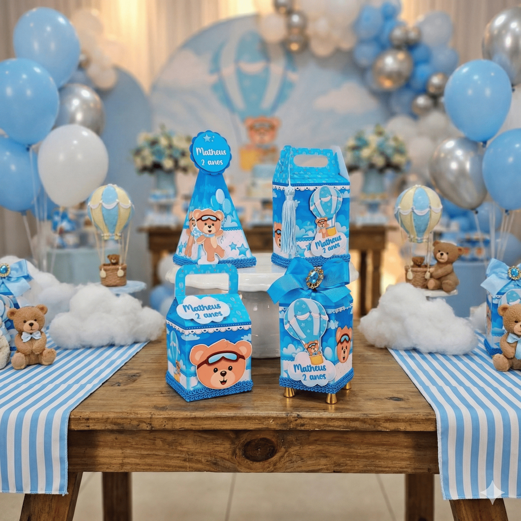 Lembrancinha Ursinho Baloeiro Personalizado Chá de Bebê Urso Baloeiro Caixinha Decoração Aniversário