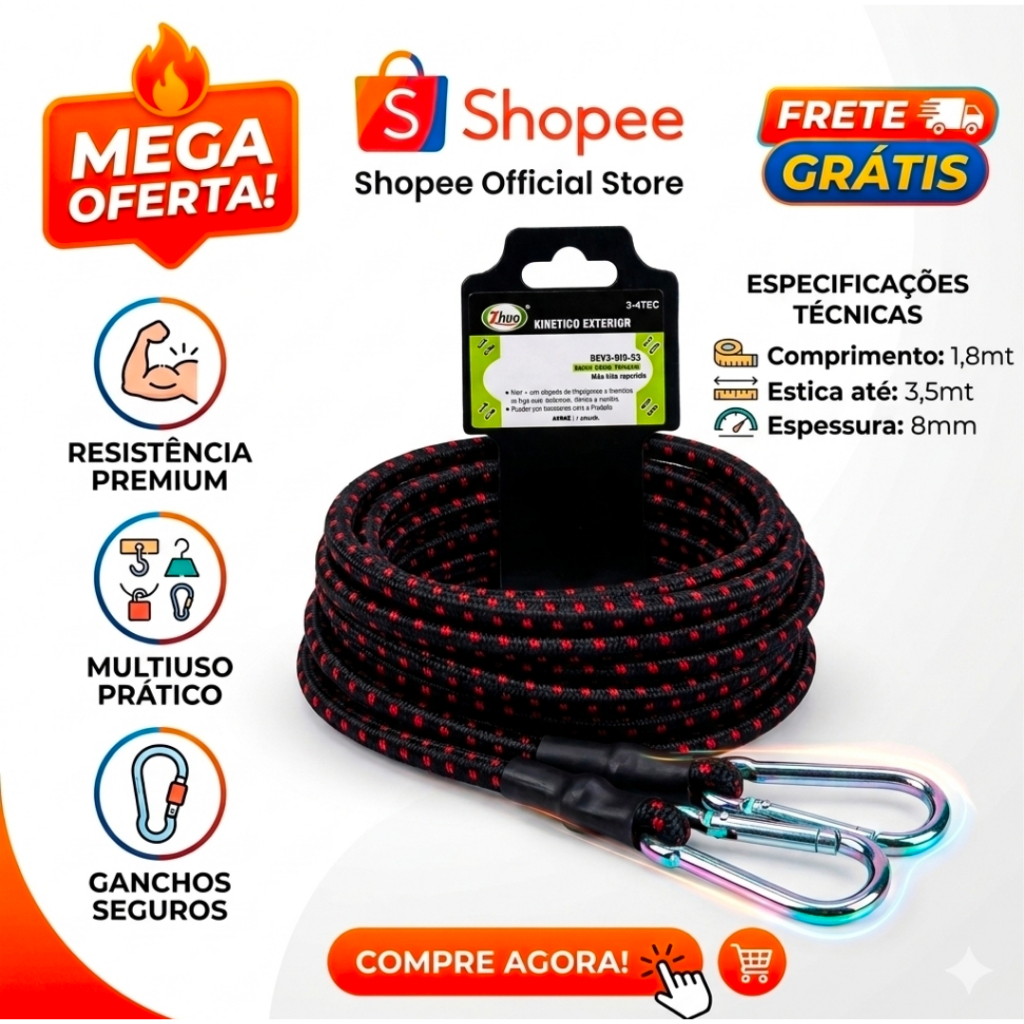 Elastico Extensor Bagageiro Carga Moto Bike Transporte 1,8m x 10mm - Idea