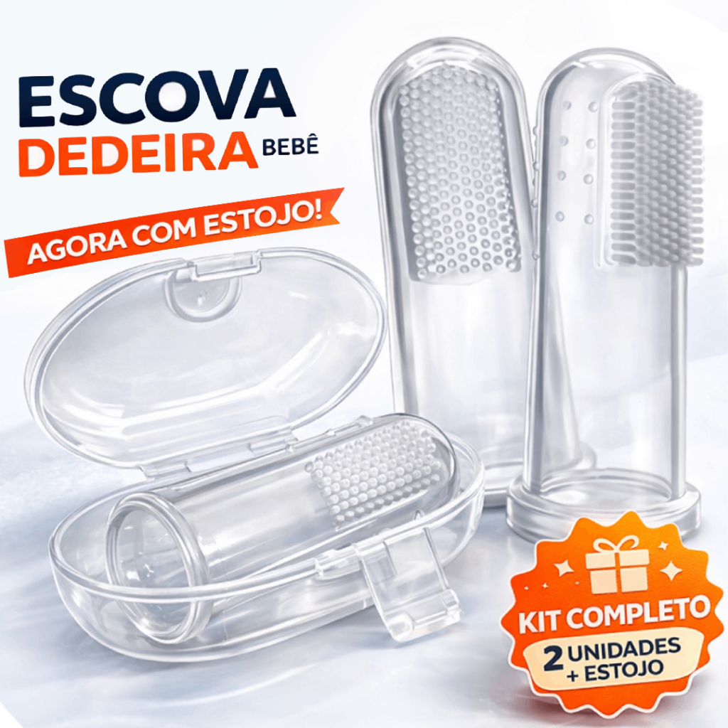 Kit 1 ou 2 Escovas de Dente Dedeira Infantil Massageadora com Estojo – P/ Bebês 2M+ em Oferta na Shopee
