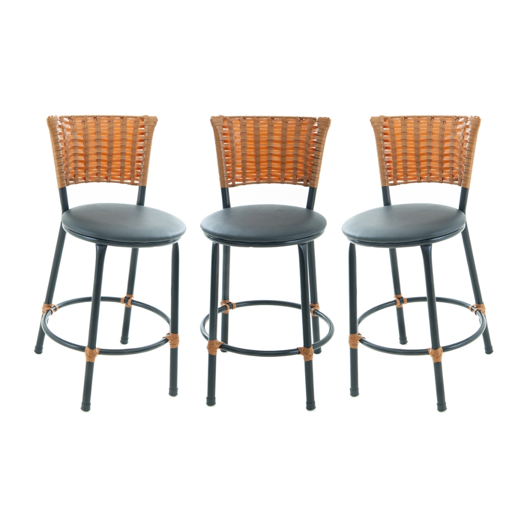 3 BANQUETAS BAIXA AREA GOURMET FIBRA SINTETICA JUNCO COR IMBUIA CASA MOVEIS