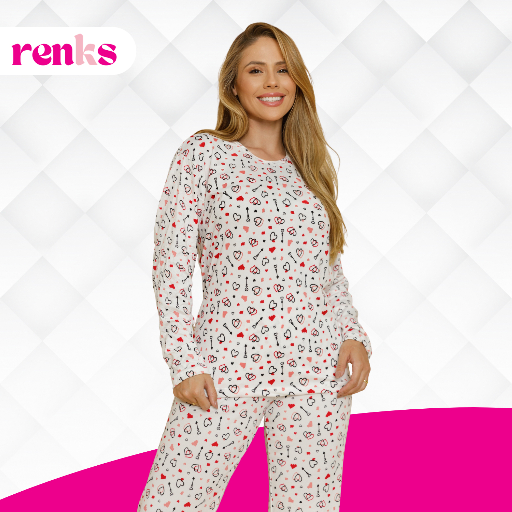 Pijama Feminino De Frio Manga Longa Em Suede Estampado em Oferta na Shopee