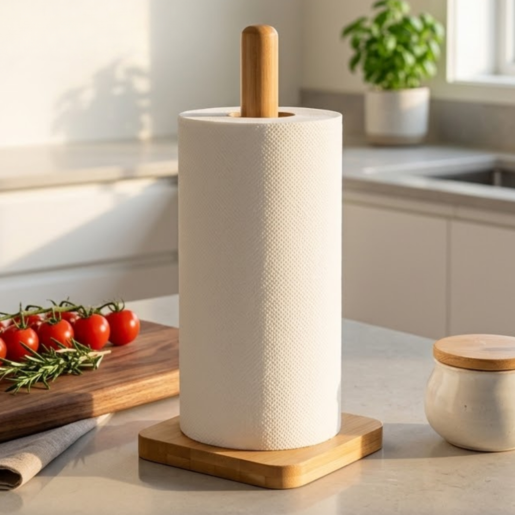 Porta Papel Toalha de Bambu Grande para Mesa Bancada Cozinha Vertical