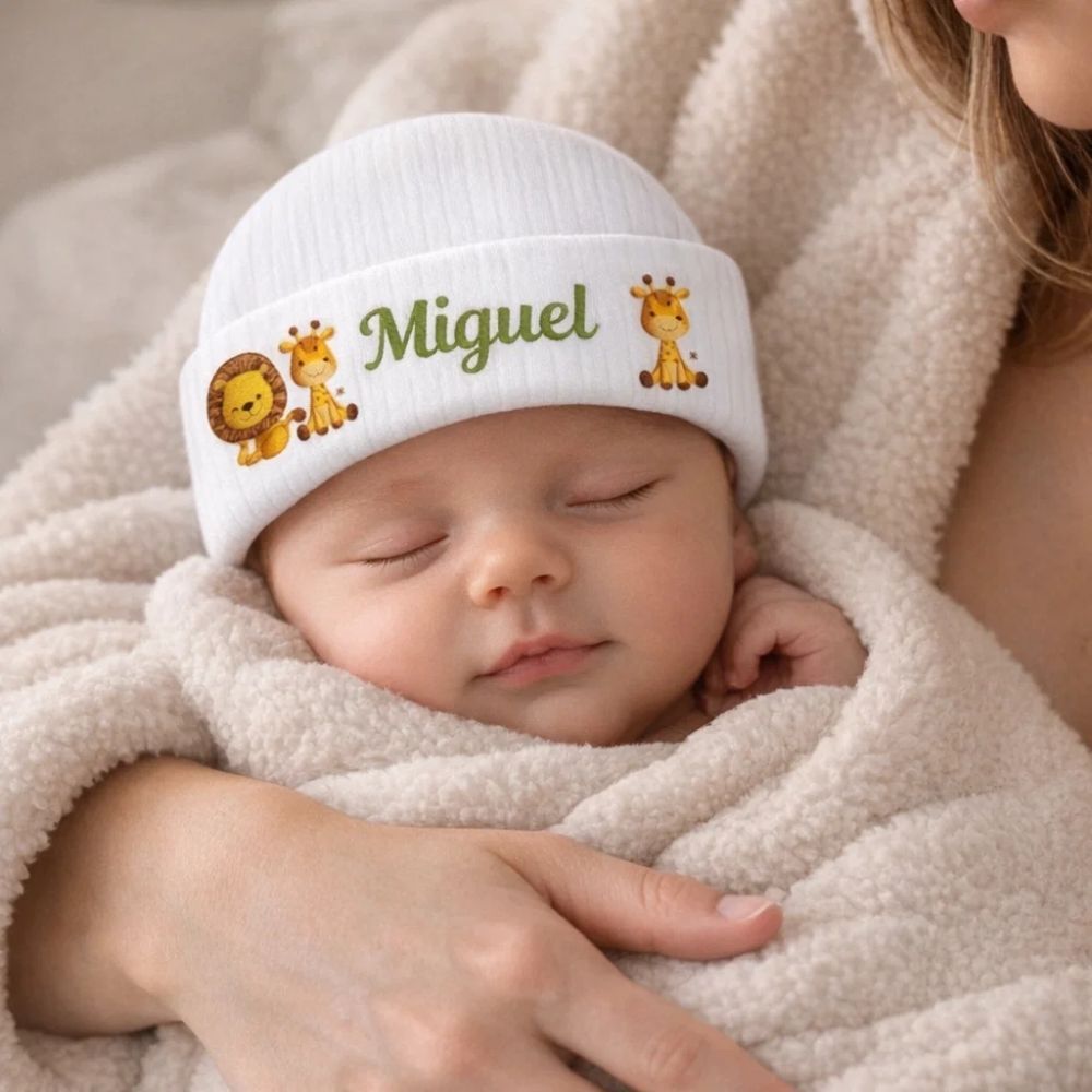 Touca Personalizada com Nome do Seu Bebê | Touca Canelada | Ideal Para Recém-Nscido | Enxoval | Saída Maternidade