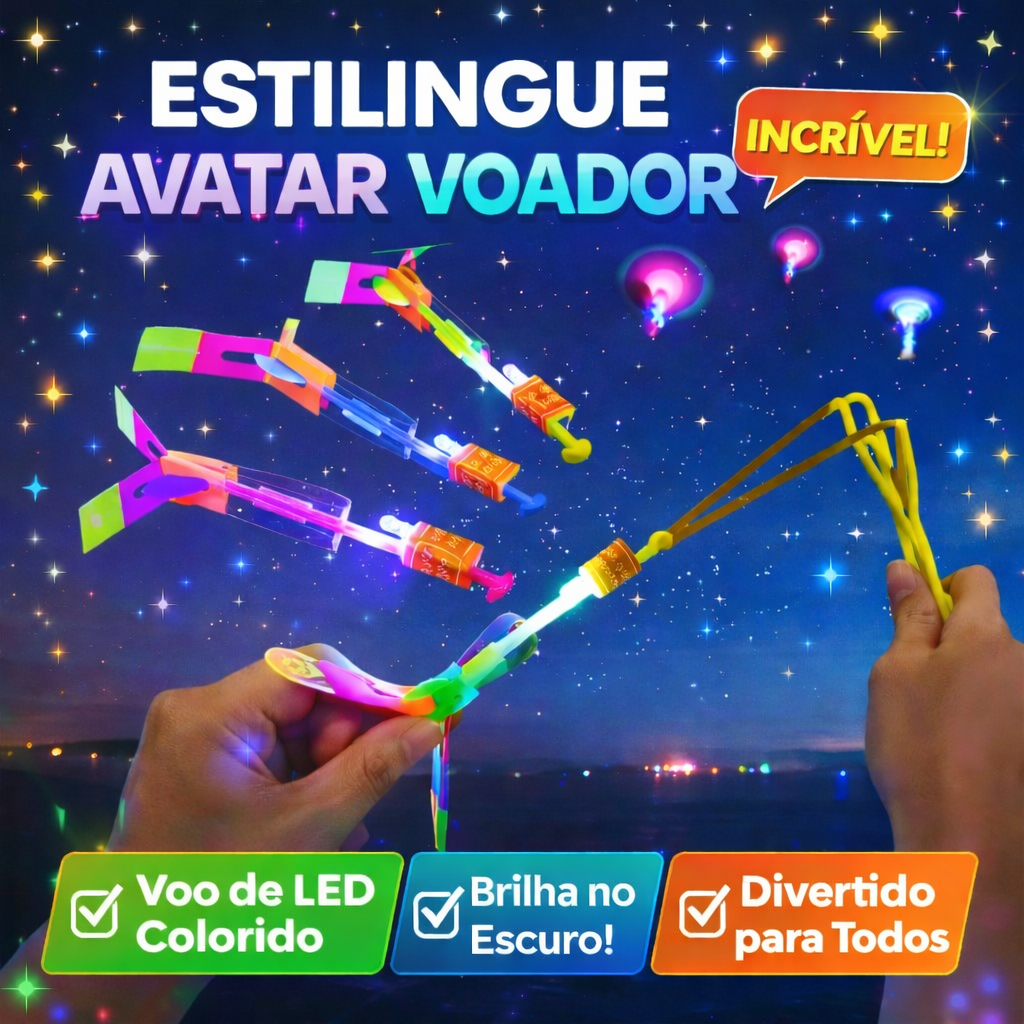 Kit5/10/15/20/25/30Brinquedo Avatar Voador Rotativo Foguete Lançador Estilingue Brilha Luz De Led Helicoptero