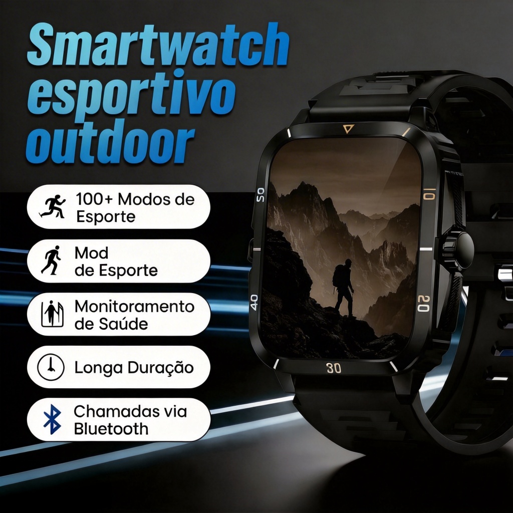 Compre e Ganhe Pulseira + Smartwatch H02 Esportivo Outdoor à Prova D’Água 100+ Modos Monitor Saúde