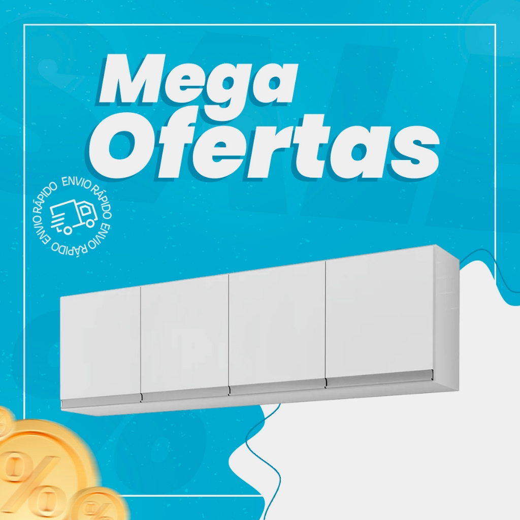 Armário Aéreo de Cozinha 4 Portas 160cm Andréia Branco - AJL Móveis