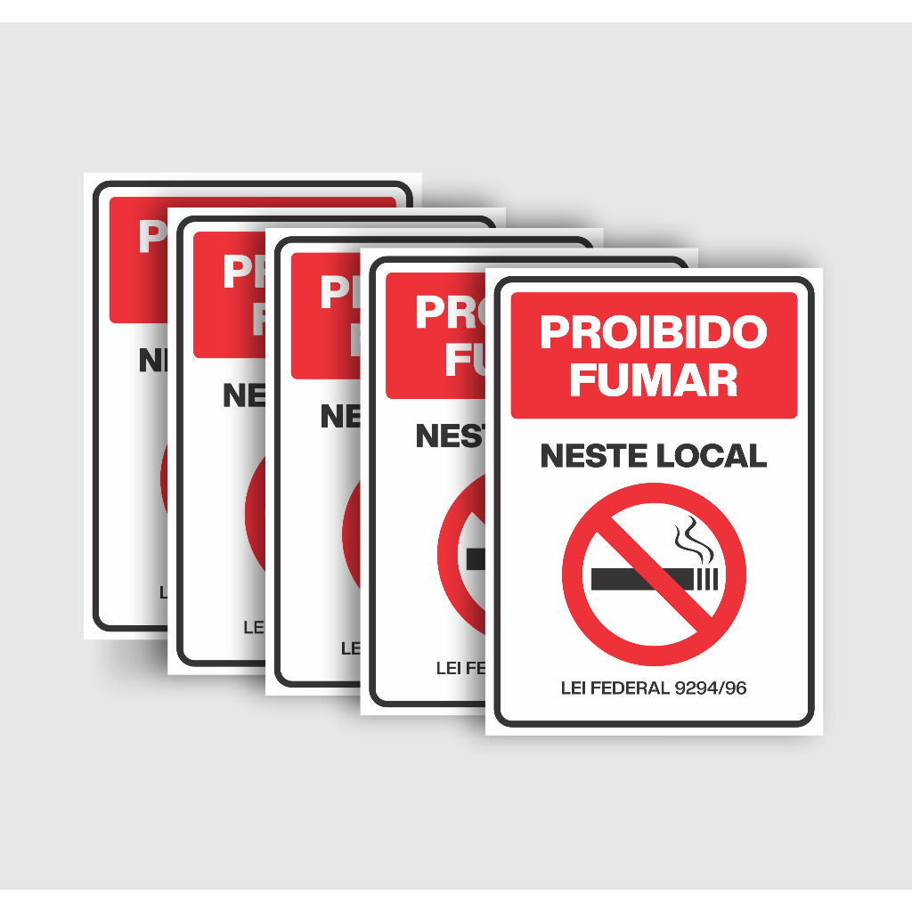 Kit 5 Placas Proibido Fumar (Lei Federal) - 18x25cm