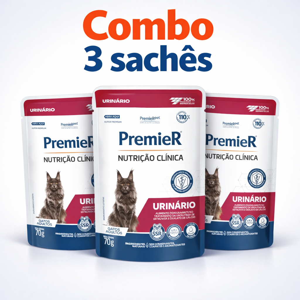Combo 3 sachê Premier nutrição clínica urinário 70 gr