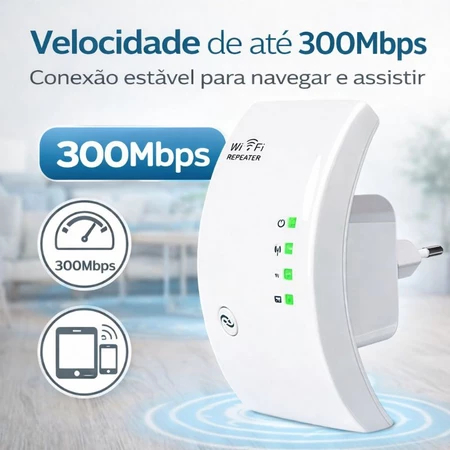 Repetidor WiFi 300Mbps Bivolt Amplificador de Sinal 2.4GHz WPS Extensor Internet com Porta LAN