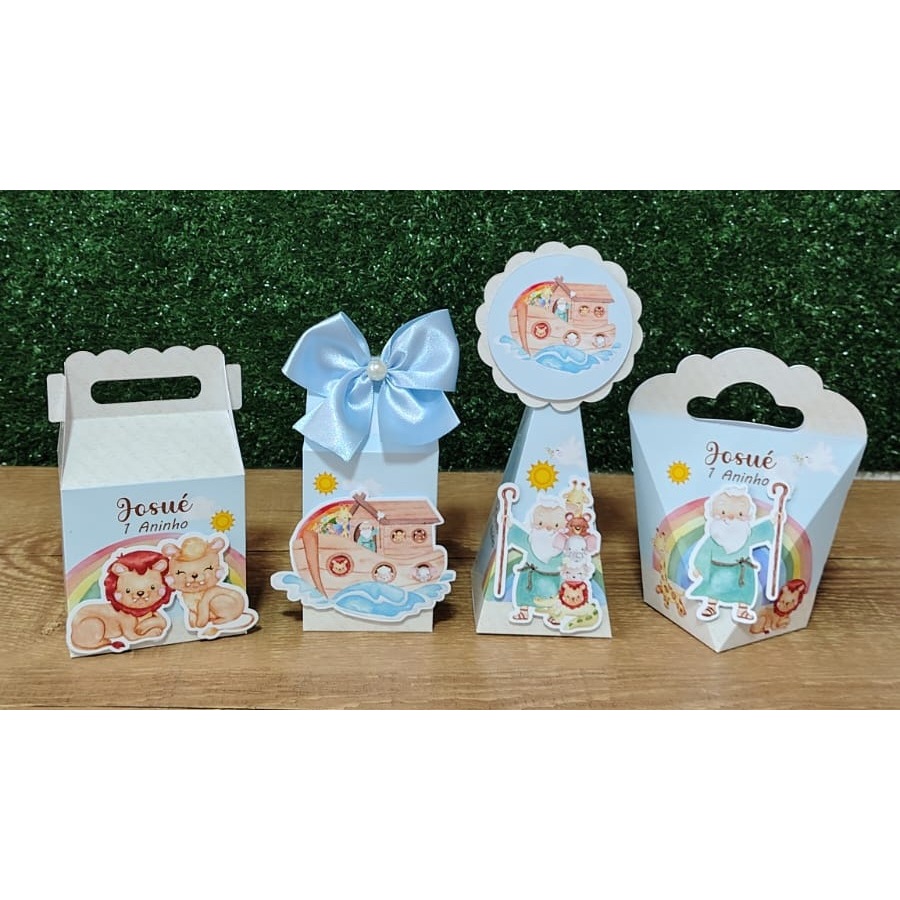 Kit Festa Personalizados ARCA DE NOÉ - MENINO - Caixinhas para Lembrancinhas Aniversário - PAPEL FOTOGRÁFICO