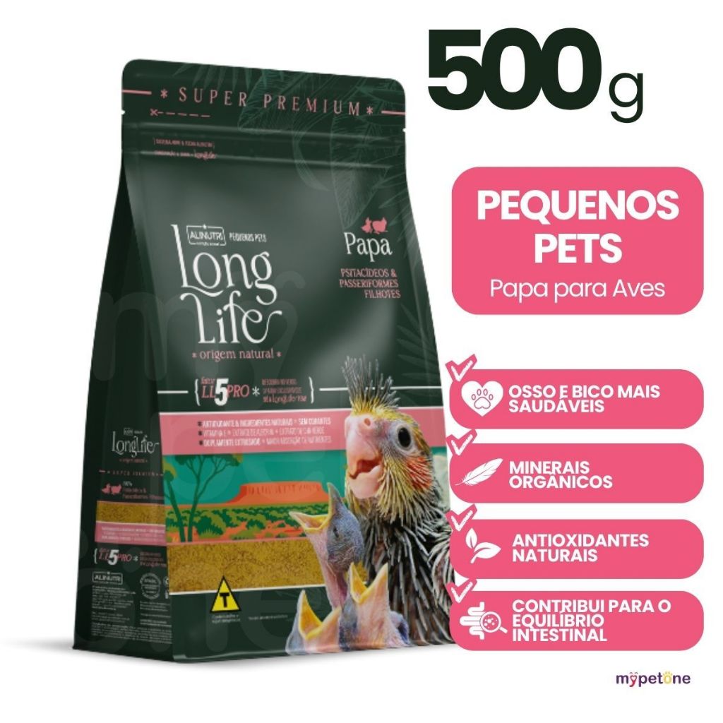 Ração Long Life Pequenos Pets Papa Para Aves 500g