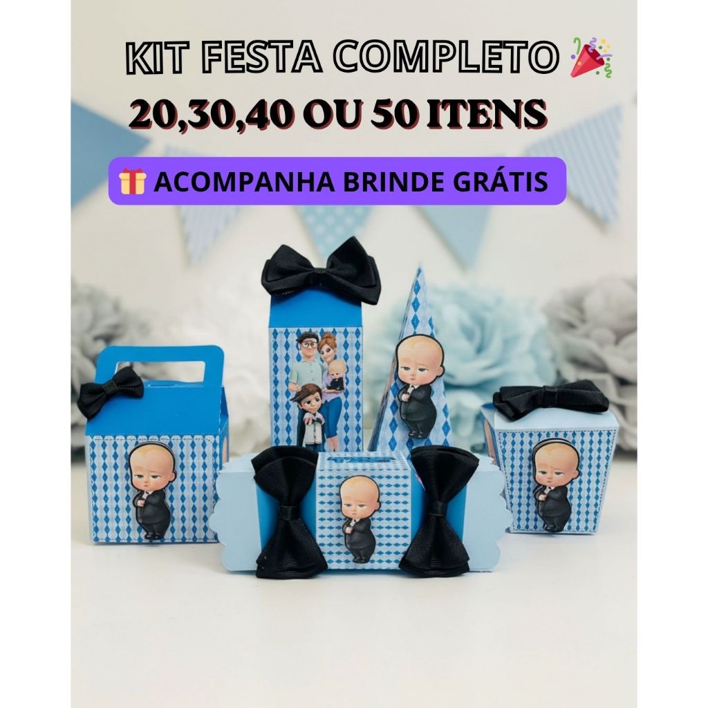 Kit Festa Infantil Personalizado Poderoso Chefinho, Lembrancinhas Caixas Luxo Nome e Idade + BRINDE