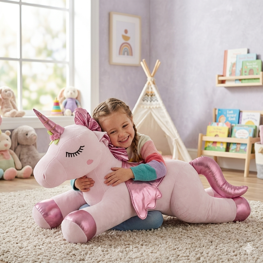 Unicórnio de Pelúcia Brilho Rosa 90cm Fofinho Decoração Quarto Infantil Presentes