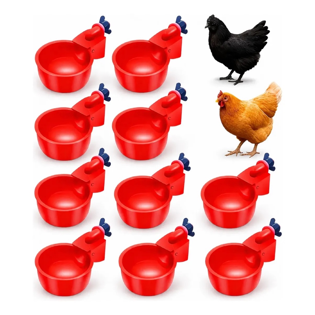Bebedouros Automáticos Aves Galinhas Codornas Pato Ganso Frango Vermelho - Kit 10 / 15 / 20