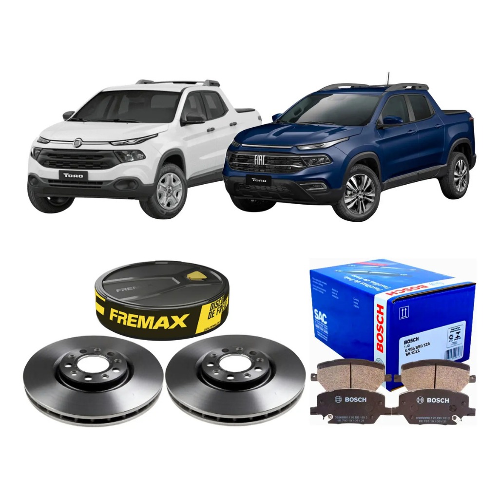 Kit Disco De Freio Fremax + Pastilha Bosch Dianteira Fiat Toro 1.3 1.8 2.0 2.4 2017 A 2026