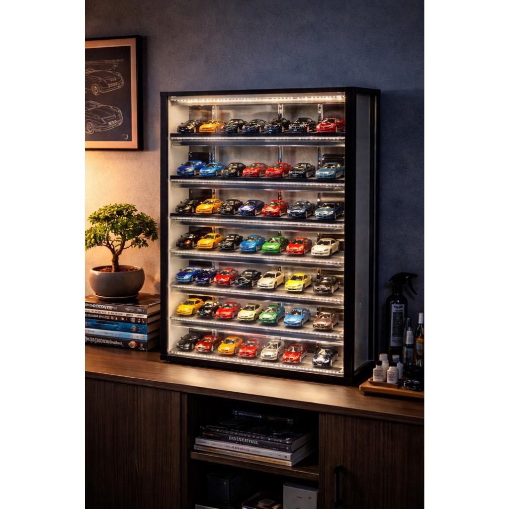 Expositor 80 Vagas Com Led E tampa De Acrílico 1:64 Personalizado Tema de Garagem