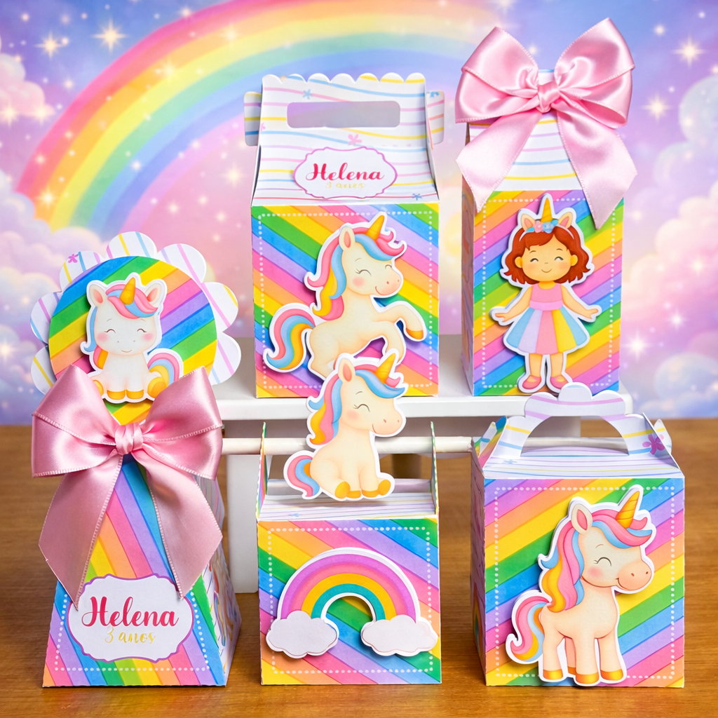 Kit Caixinhas Personalizadas Unicórnio | Pegue e Monte | Lembrancinha Aniversário e Festa Infantil