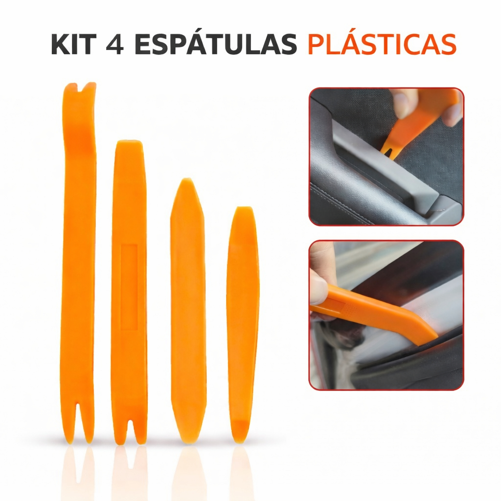 Kit Com 4 Espátulas Plásticas Remoção Painel Forro Porta Carro Molduras Frisos Acabamento Veicular Carpei
