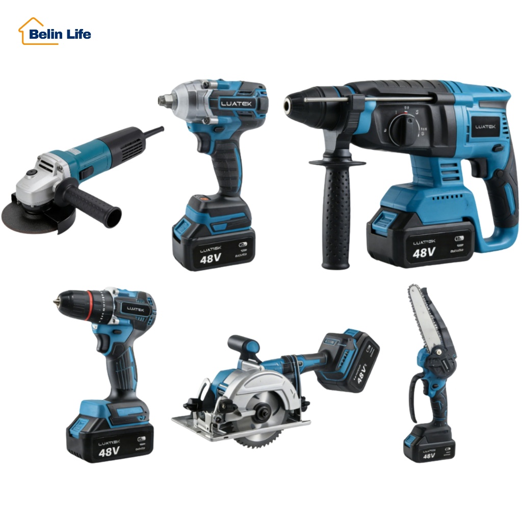 Kit 6 em 1 Brushless Furadeira Impacto Martelete Esmerilhadeira Serra Profissiona 48V Luatek LWJ-300