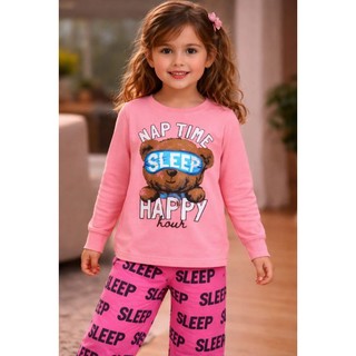 Conjunto Pijama GLOW Brilha no Escuro Infantil Feminino Inverno Estampas de Urso, Gato…