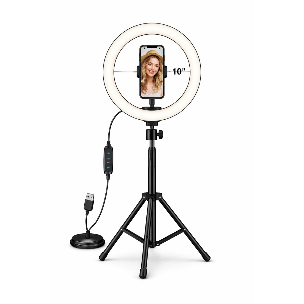 Ring Light 10” com Tripé Ajustável – Iluminação Profissional para Fotos e Vídeos