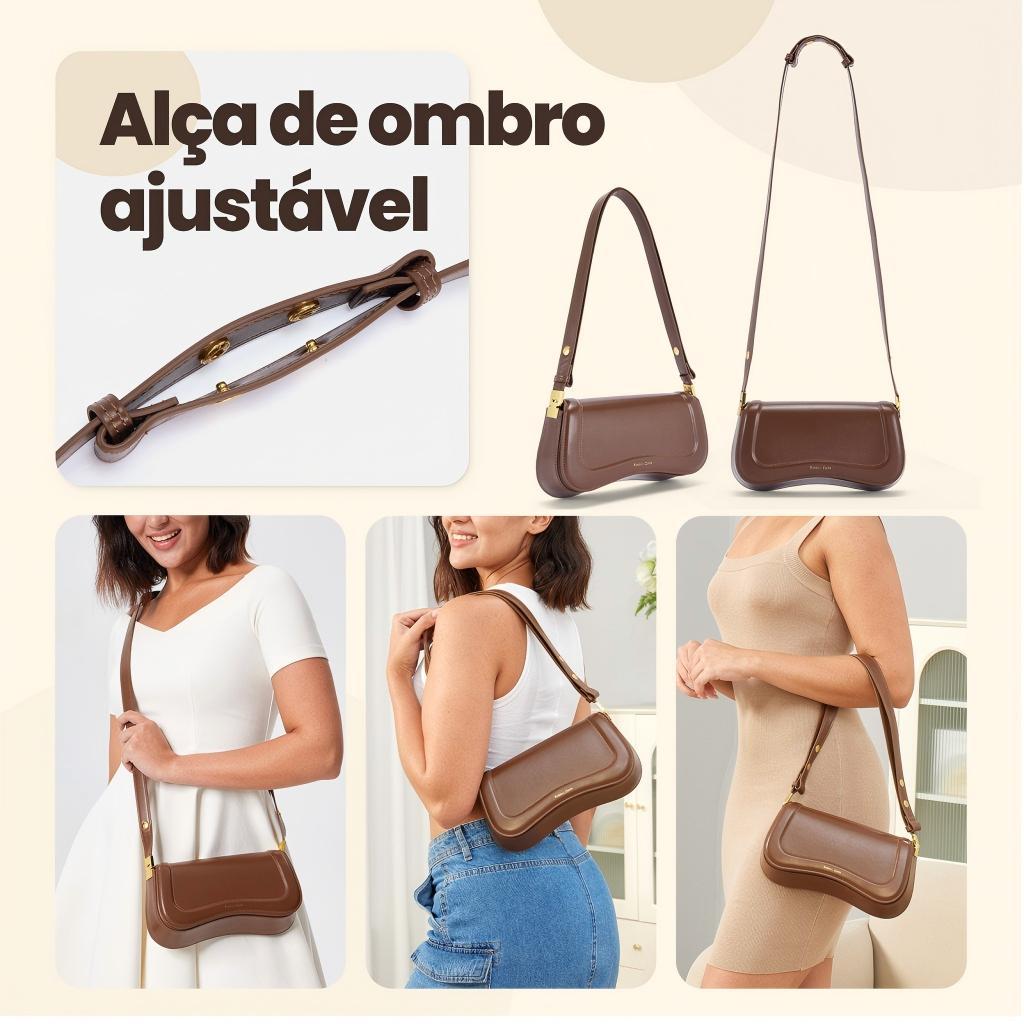 Bolsa Feminina Elegante de Couro Sintético Preto com Alça Ajustável — foto 6