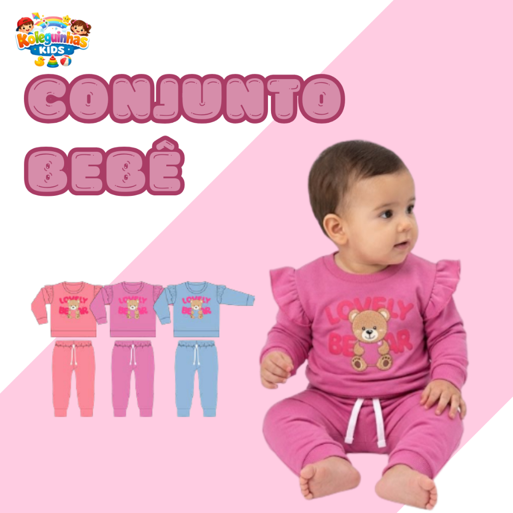 Conjunto Peluciado Bebê Menina Blusão Borboleta com Babado 100% Algodão Inverno Confortável e fofo