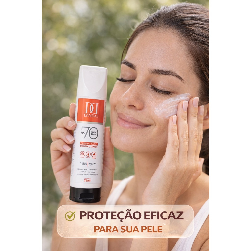 rotetor Solar FPS 70 Dandas 150ml Toque Seco Imediato Sem Oleosidade Uso Diário  UVA UVB