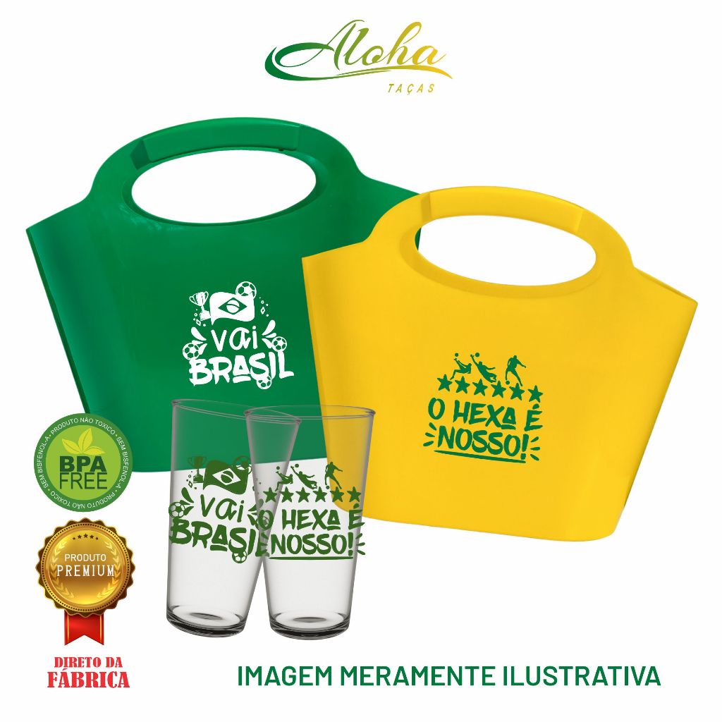 Kit Bolsa Cooler e 30 Copos Caldereta 390ml Acrílica Estampadas Copa do Mundo 2026 Brasil Seleção Brasileira