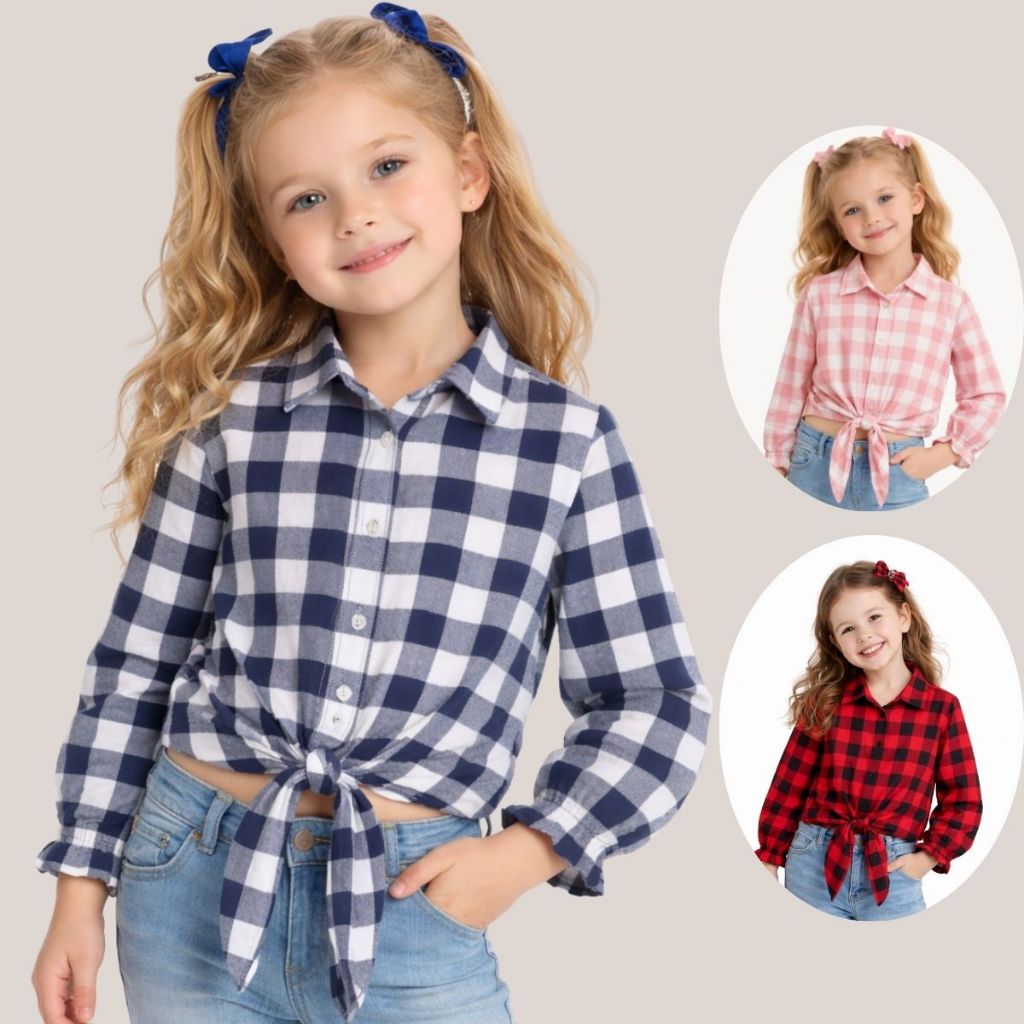 Camisa Xadrez Infantil Menina Festa Junina Rodeio Cowgirl Manga Longa Boiadeira Várias Cores
