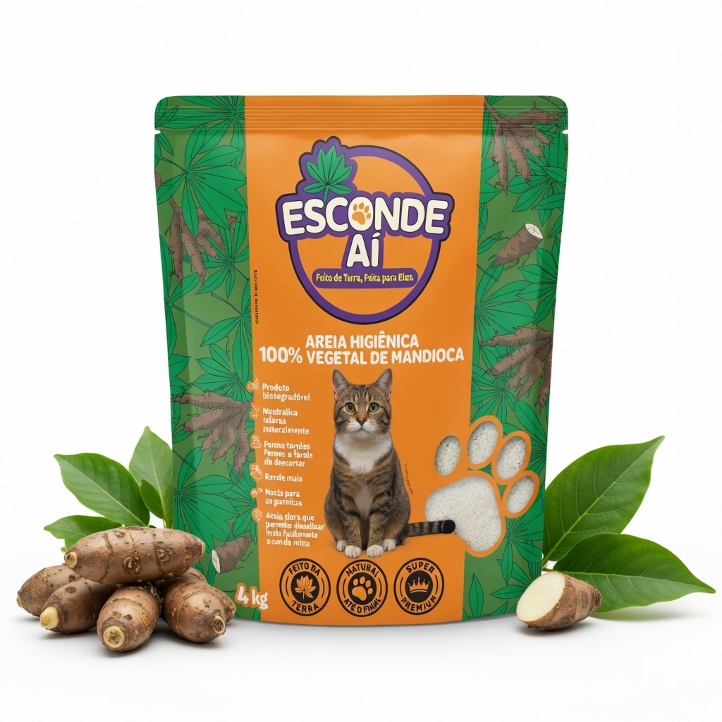 Areia Higiênica Para Gato 4kg Esconde Ai Mandioca Natural Biodegradável